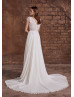 Cap Sleeves Ivory Lace Chiffon Wedding Dress
